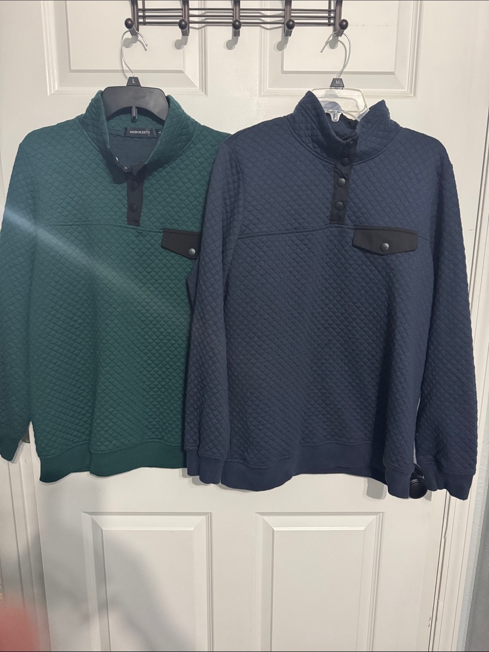 Quilted Half-Placket Pullover Duo - Green and Navy Blue